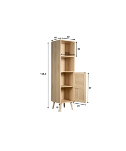 Libreria multifunzione bella home con porta battente in rattan e 4 ripiani 40x40x158,5 cm