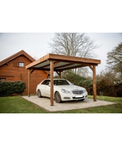 Carport auto in legno termo-trattato e acciaio habrita "thones 3550" 1 posto 3,48x5,04x2,57 mt