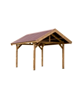 Carport auto in legno termo-trattato habrita 'thurac 3550 n' 1 posto 3,55x5,04x3,38 mt