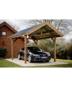 Carport auto in legno termo-trattato e acciaio habrita "thurac 3550 t" 1 posto 3,55x5,04x3,38 mt