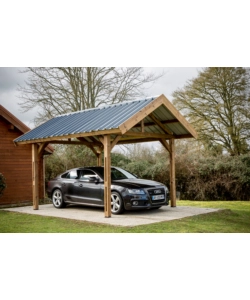 Carport auto in legno termo-trattato e acciaio habrita "thurac 3550 t" 1 posto 3,55x5,04x3,38 mt