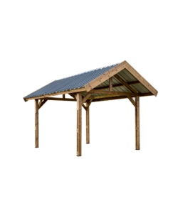 Carport auto in legno termo-trattato e acciaio habrita 'thurac 3550 t' 1 posto 3,55x5,04x3,38 mt