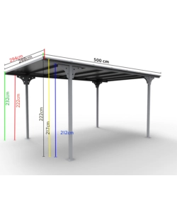 Carport auto in alluminio e policarbonato habrita 'car 3050 altp t' 5,00x2,88x2,32 mt