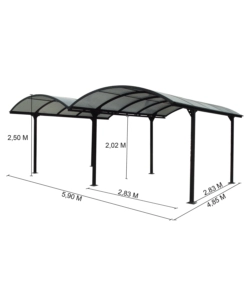 Carport auto in alluminio e policarbonato habrita 'car 6048 alrp t' 2 posti 4,85x5,90x2,50 mt