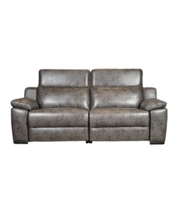 Divano 3 posti bellahome "giulia" con sistema relax, in ecopelle effetto invecchiato grigio 210x106x104 cm