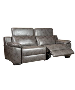 Divano 3 posti bellahome "giulia" con sistema relax, in ecopelle effetto invecchiato grigio 210x106x104 cm