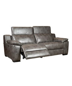 Divano 3 posti bellahome "giulia" con sistema relax, in ecopelle effetto invecchiato grigio 210x106x104 cm