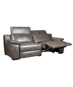 Divano 3 posti bellahome "giulia" con sistema relax, in ecopelle effetto invecchiato grigio 210x106x104 cm