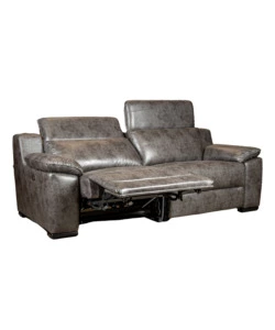 Divano 3 posti bellahome "giulia" con sistema relax, in ecopelle effetto invecchiato grigio 210x106x104 cm