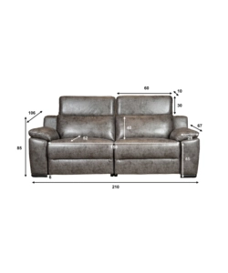 Divano 3 posti bellahome 'giulia' con sistema relax, in ecopelle effetto invecchiato grigio 210x106x85 cm