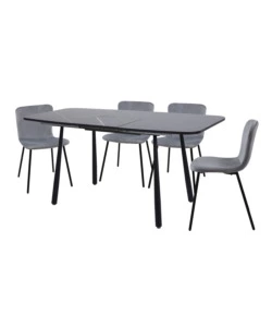 Set pranzo bellahome 'cabrera' tavolo estensibile nero effetto marmo e 4 sedie velluto grigio