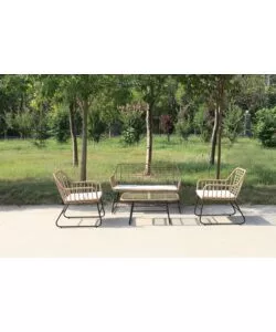 Set da giardino garden friend "cebu" in acciaio nero 2 poltrone 1 divano 1 tavolo