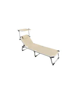 Lettino prendisole pieghevole, schienale e parasole regolabili e cuscino garden friend 'mykonos' in alluminio e textilene beige 187x57x30 cm