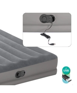 Materasso singolo gonfiabile intex "airbed dura-beam prestige mid-rise" con pompa usb incorporata grigio 99x191x30 cm