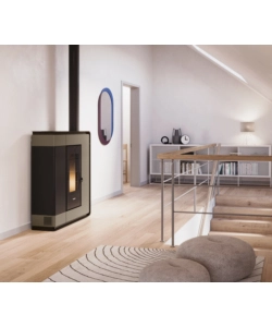 Stufa a pellet slim canalizzata ermetica freepoint "arco 9" light bronze 8,5 kw con wi-fi