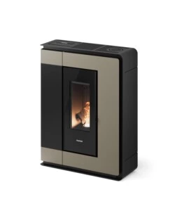 Stufa a pellet slim canalizzata ermetica freepoint 'arco 9' light bronze 8,5 kw con wi-fi