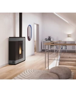 Stufa a pellet slim canalizzata ermetica freepoint "arco 9" titanium 8,5 kw con wi-fi