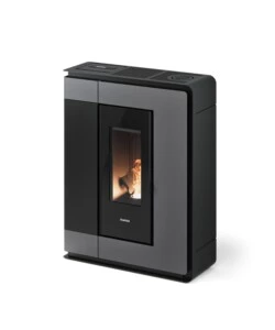 Stufa a pellet slim canalizzata ermetica freepoint 'arco 9' titanium 8,5 kw con wi-fi