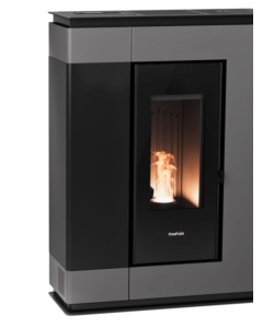 Stufa a pellet slim canalizzata ermetica freepoint "arco 9" titanium 8,5 kw con wi-fi