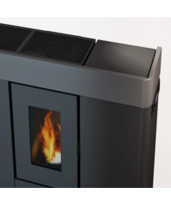 Stufa a pellet slim canalizzata ermetica freepoint "moon" titanium 10 kw con wi-fi