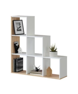 Libreria scaletta colore bianco e quercia, 108x28x110 cm