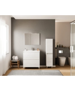 Mobile bagno "lisbona" con lavabo, specchio e 2 cassetti colore rovere bianco, 80x47x85 cm