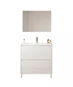 Mobile bagno "lisbona" con lavabo, specchio e 2 cassetti colore rovere bianco, 80x47x85 cm