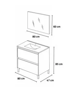 Mobile bagno 'lisbona' con lavabo, specchio e 2 cassetti colore rovere bianco, 80x47x85 cm