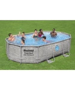 Piscina fuori terra ovale bestway "power steel swim vista" effetto pietra con oblo' 488x305x107 cm