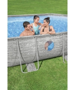 Piscina fuori terra ovale bestway "power steel swim vista" effetto pietra con oblo' 488x305x107 cm