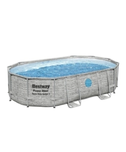 Piscina fuori terra ovale bestway "power steel swim vista" effetto pietra con oblo' 488x305x107 cm