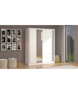 Armadio bellahome "alba" con 2 ante scorrevoli con specchio bianco, 180x59,8x215,5 cm