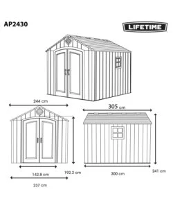 Casetta da giardino lifetime in resina effetto legno grigio 244x305x241 cm