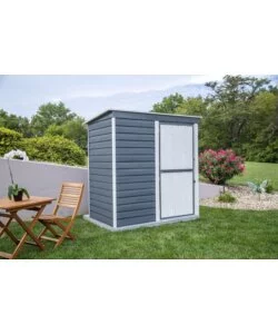 Casetta da giardino habrita "spacemaker shed" in acciaio zincato antracite e panna 203,2x161,1x196,4 cm