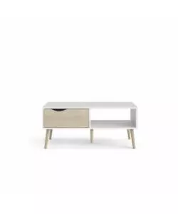 Tavolino da soggiorno 'oslo' bianco con cassetto e gambe quercia, 98,7x60,2x43,3 cm