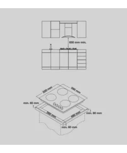 Piano cottura hyundai 'ghhn-m604l3' in acciaio inox 4 fuochi 59x50x9,5 cm