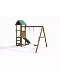 Gioco per bambini da esterno in legno fungoo "lucas" con torretta, 2 altalene e scivolo 310x275x245 cm